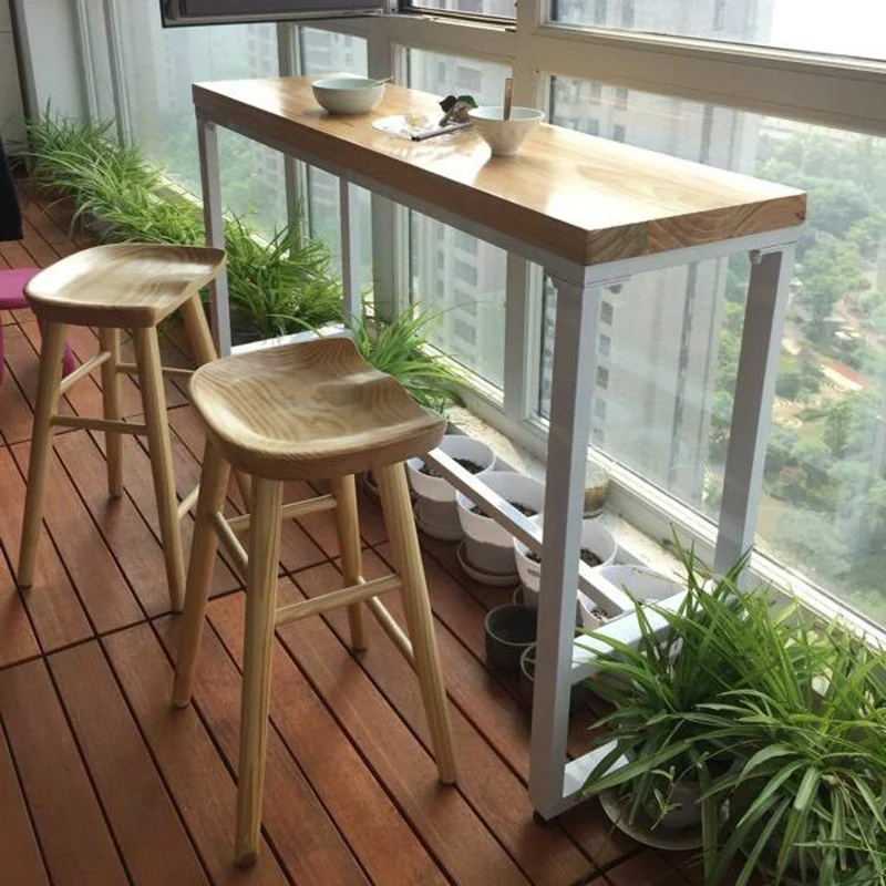 DJ Tabouret de Bar Chaise de Salle à Manger en Bois composée de 2 pièces, siège Ergonomique avec Tapis antidérapant pour Repose-Pieds - Balcon du comptoir du café, Couleur Bois (39 * 40 * 75cm)