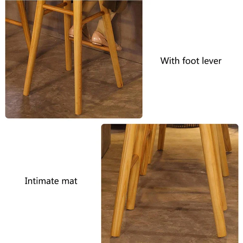 DJ Tabouret de Bar Chaise de Salle à Manger en Bois composée de 2 pièces, siège Ergonomique avec Tapis antidérapant pour Repose-Pieds - Balcon du comptoir du café, Couleur Bois (39 * 40 * 75cm)