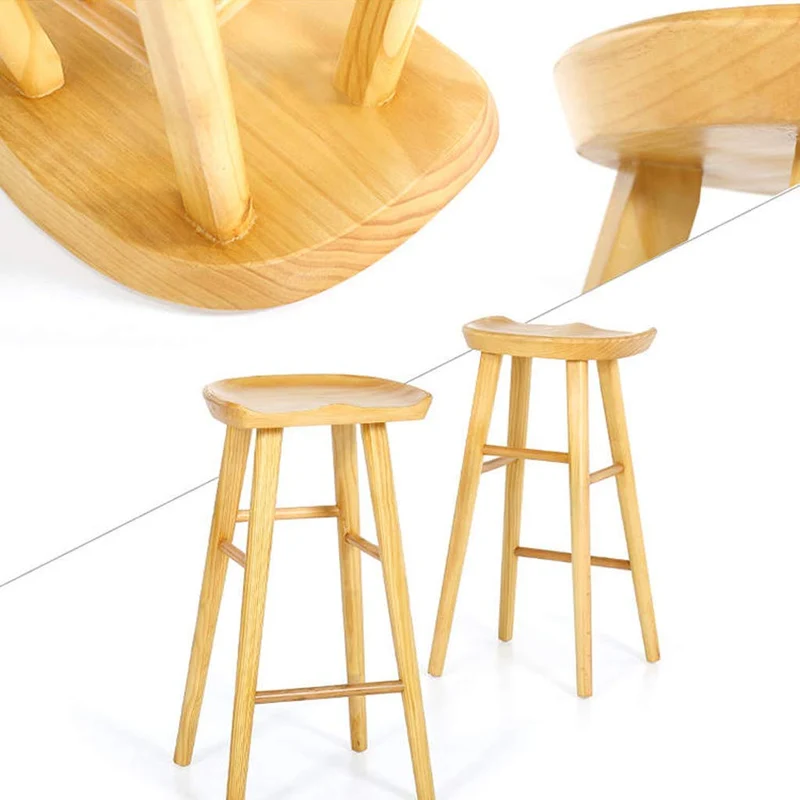 DJ Tabouret de Bar Chaise de Salle à Manger en Bois composée de 2 pièces, siège Ergonomique avec Tapis antidérapant pour Repose-Pieds - Balcon du comptoir du café, Couleur Bois (39 * 40 * 75cm)