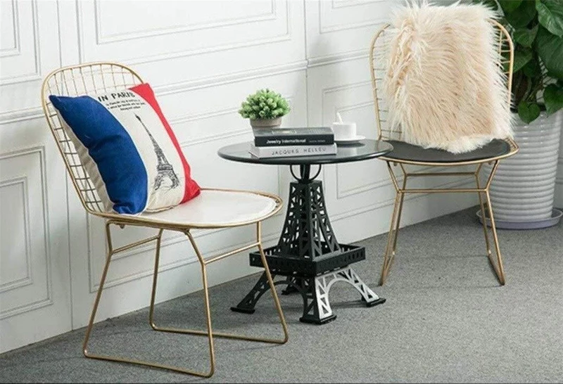 A NGDING Tabouret Nordic Ajourées Grillage Creative Chaise Dossier Fer Forgé Dossier Simple Casual Chaise Ordinateur Banquet Salle Makeup Hôtel Tabouret Simple Banc Métal Siège 81cm * 53cm