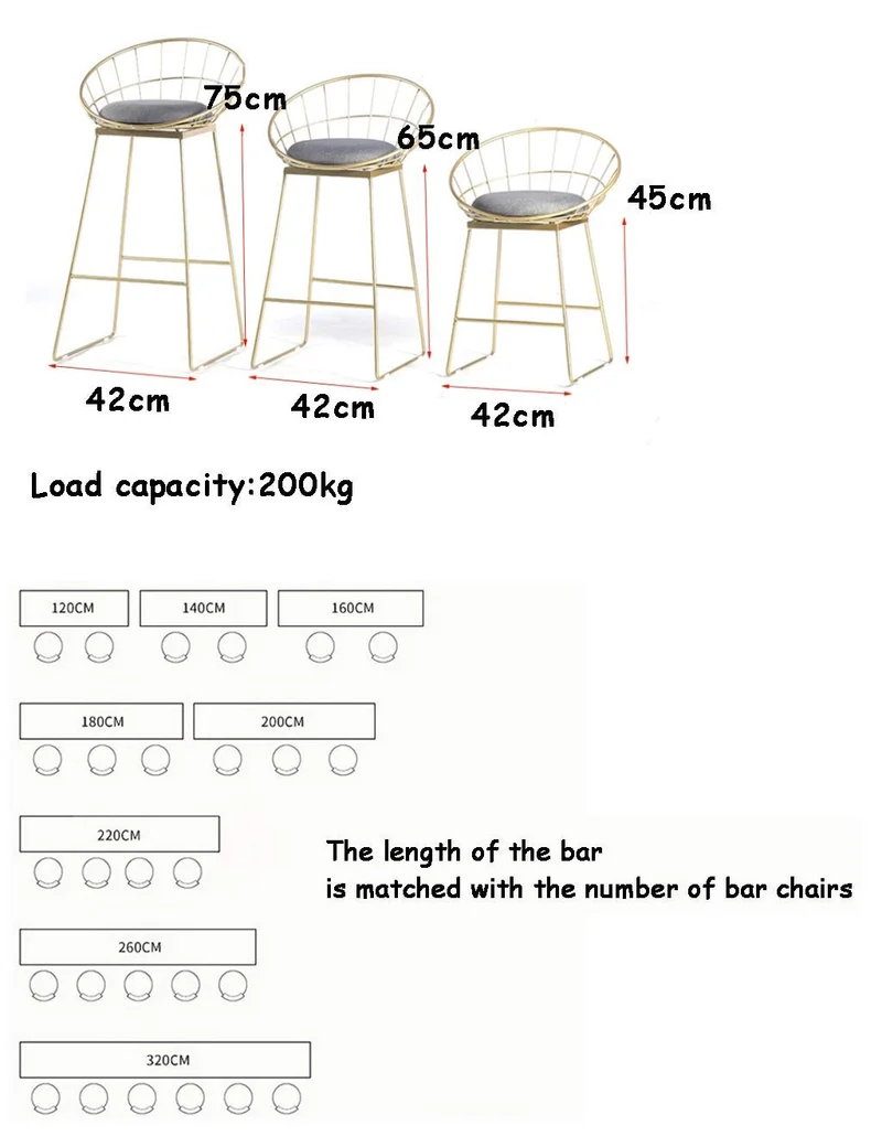 YLCJ Tabouret de Bar Nordique Chaise de Bar en Fer forgé Chaise de Salle à Manger avec Tabouret Haut doré, Chaise de Bar Creuse en Fil de Fer Max. Charge 200kg
