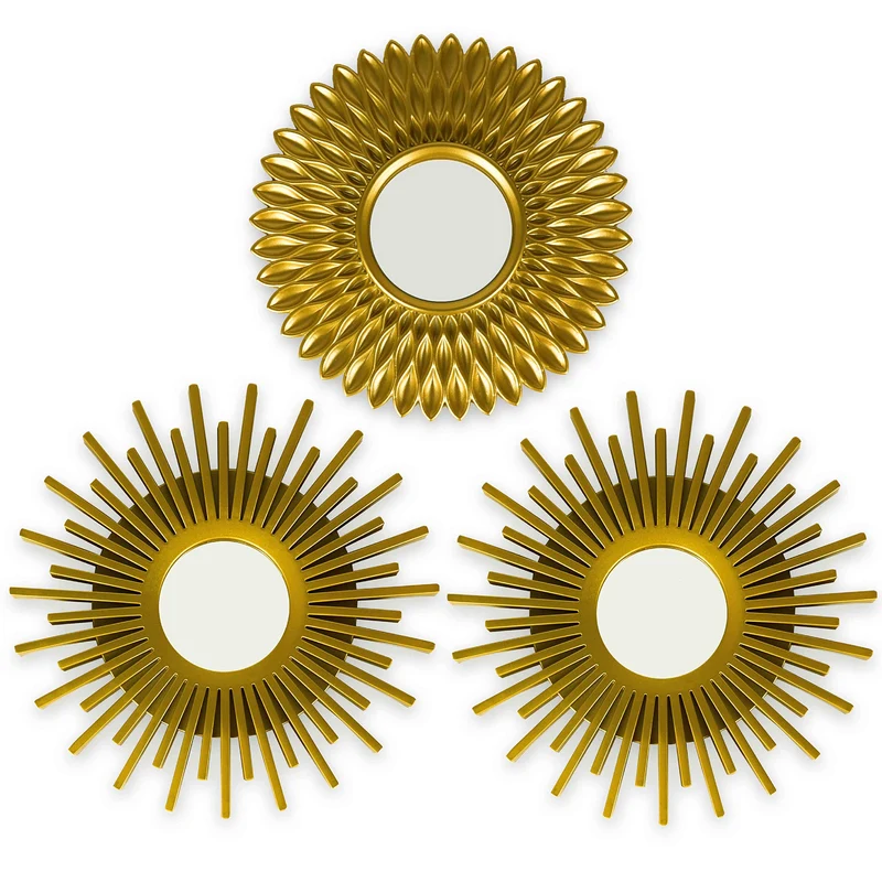 Miroir Murale 3 Pièces - BONNYCO | Miroir Rond pour Decoration Murale dans Maison, Salon et Chambre | Miroir Soleil Accrocher au Mur Original Cadeau Femme et Maman | Miroir Doré pour Décoration