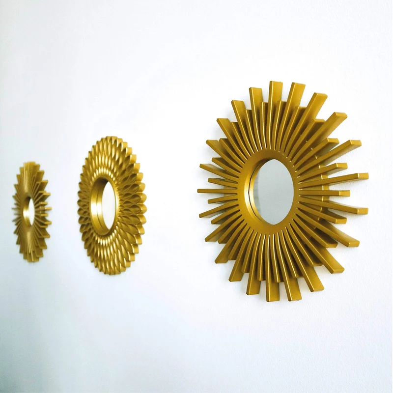 Miroir Murale 3 Pièces - BONNYCO | Miroir Rond pour Decoration Murale dans Maison, Salon et Chambre | Miroir Soleil Accrocher au Mur Original Cadeau Femme et Maman | Miroir Doré pour Décoration