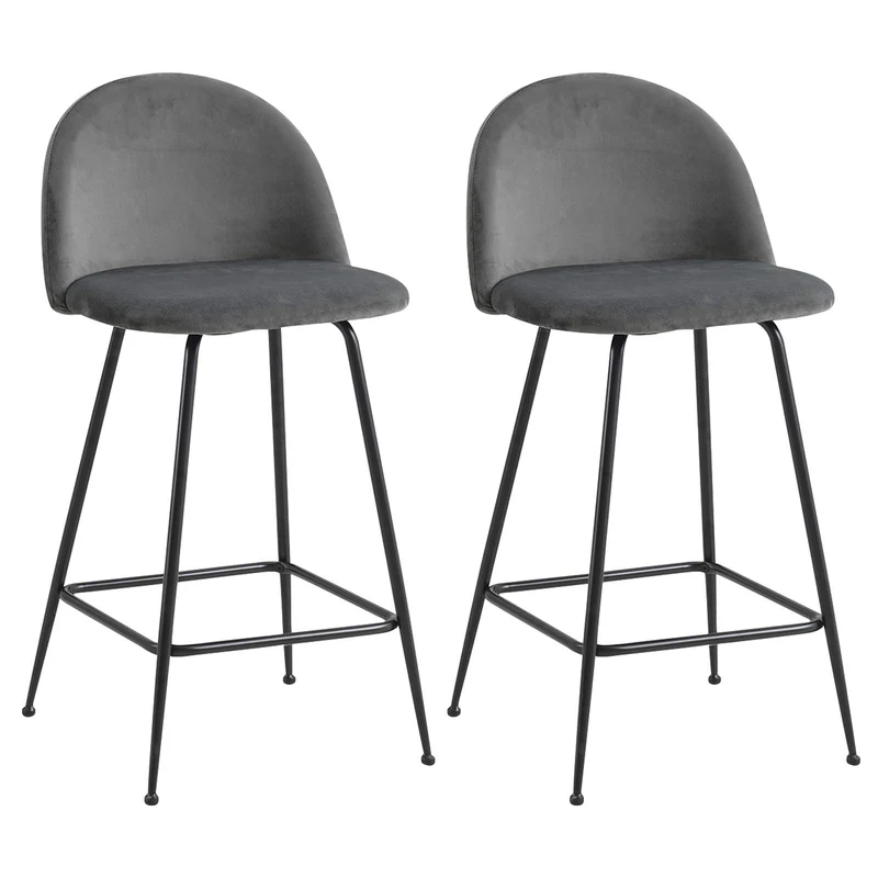 WOLTU 2 Tabourets de Bar Design avec Velours Assise,Tabouret de Cuisine Structure en métal,Gris BH192gr-2