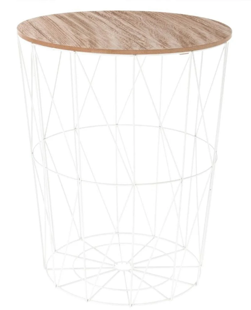 PEGANE Table d'appoint Design en MDF et Acier, Blanc - Dim : D.47 x H. 57 cm