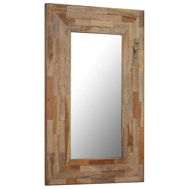 Tidyard Miroir Murale | Miroir Salle de Bain | Miroir Bois Rectangulaire Teck Recyclé 50 x 80 cm