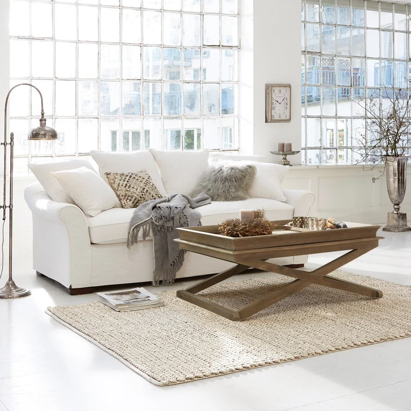Loberon Canapé Long Beach - pin - H/L/P env. 87/204 / 99 cm - crème