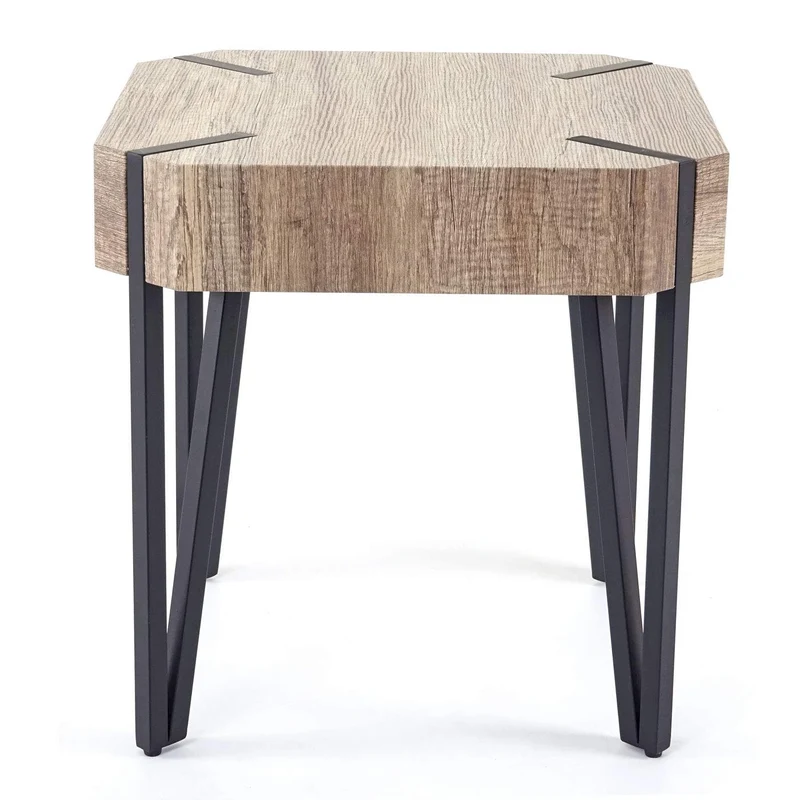 Table Basse de Salon KOS T574, certifié FSC, 52x50x50cm ~ chêne Sauvage, Pieds foncés en métal