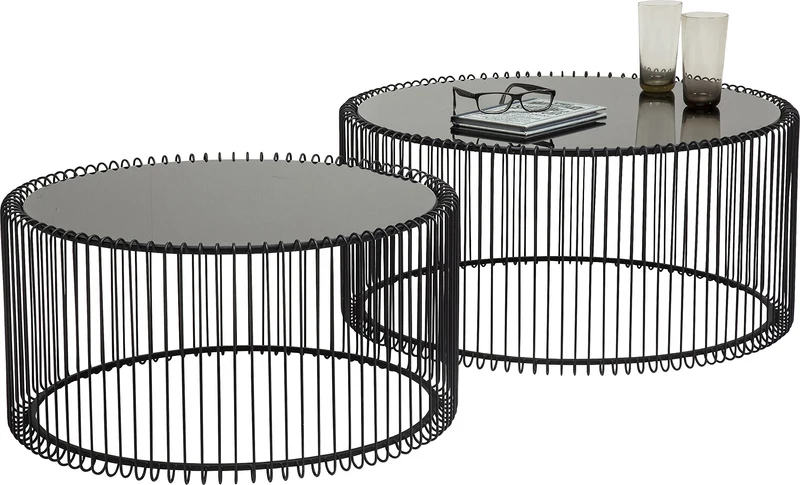 Lot de 2 Tables Basses Rondes en Verre Moderne