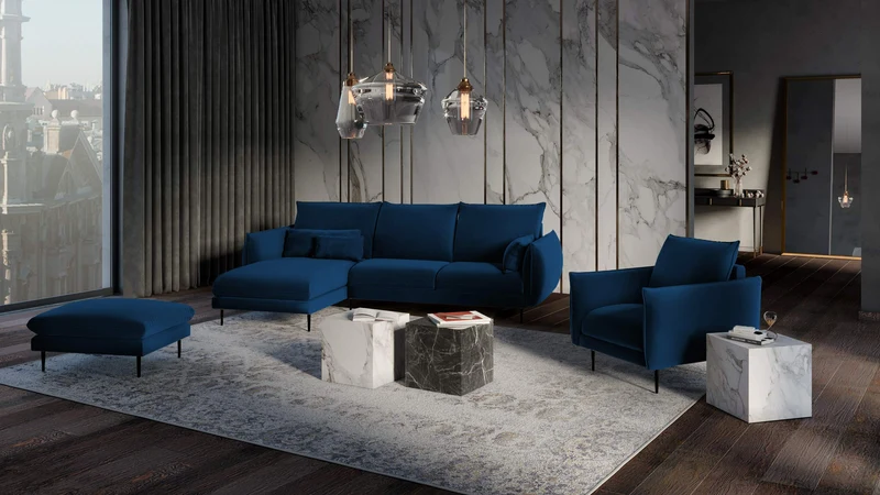 Milo Casa Fauteuil Velours, Mateo, 1 Place, Bleu Roi, 95x95x97