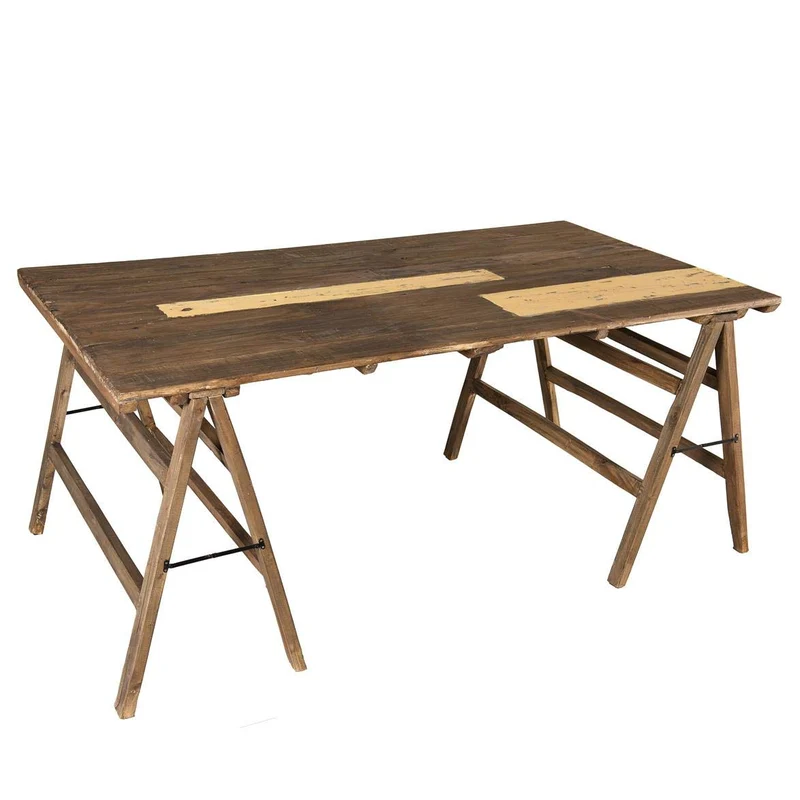 MACABANE Table tréteaux 180x100cm en Bois recyclé-Esprit Brocante, 184x15x102