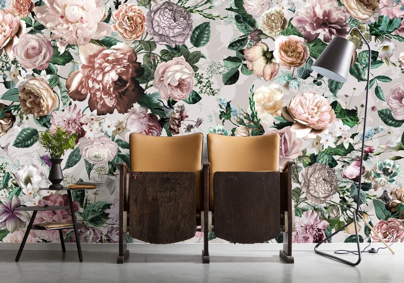 Komar Xxl4-051 Komar Victoria Bouquet de fleurs papier peint - (368 x 248 cm) - Blanc, Vert, Rouge, Orange, Violet, Jaune, gris, Bleu, Rose (1 pièce)
