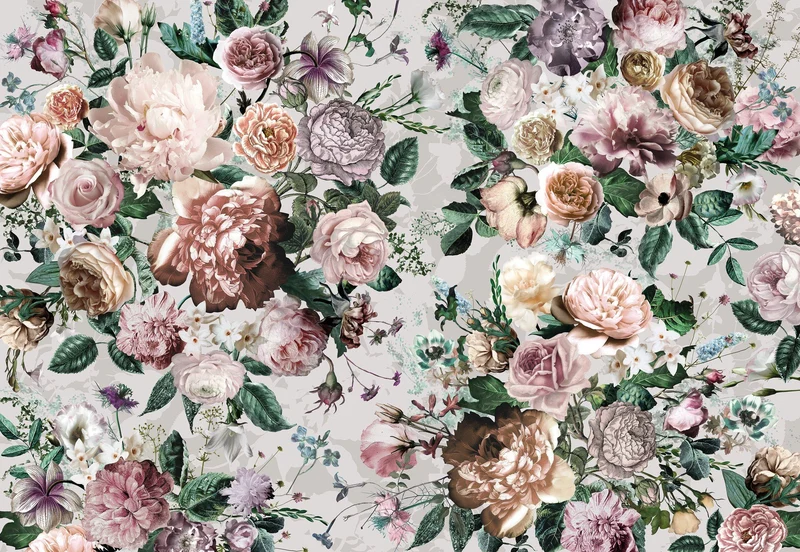 Komar Xxl4-051 Komar Victoria Bouquet de fleurs papier peint - (368 x 248 cm) - Blanc, Vert, Rouge, Orange, Violet, Jaune, gris, Bleu, Rose (1 pièce)