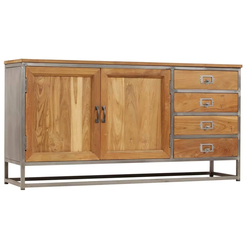 vidaXL Buffet Teck Recyclé et Acier Vaisselier Bahut Commode Rangement