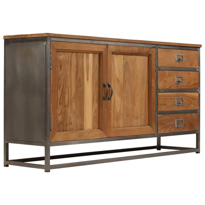vidaXL Buffet Teck Recyclé et Acier Vaisselier Bahut Commode Rangement
