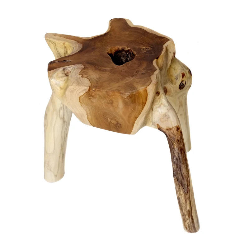 Brillibrum Racine Table en Teck - Table en Un Seul Morceau - Très Massif et Un Absolu Unique - Fleur de Fleurs Tabouret Tabouret Table Basse - Une Idée de Cadeau Bois Bois Massif