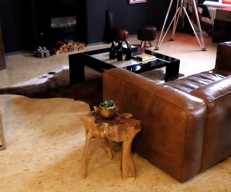 Brillibrum Racine Table en Teck - Table en Un Seul Morceau - Très Massif et Un Absolu Unique - Fleur de Fleurs Tabouret Tabouret Table Basse - Une Idée de Cadeau Bois Bois Massif