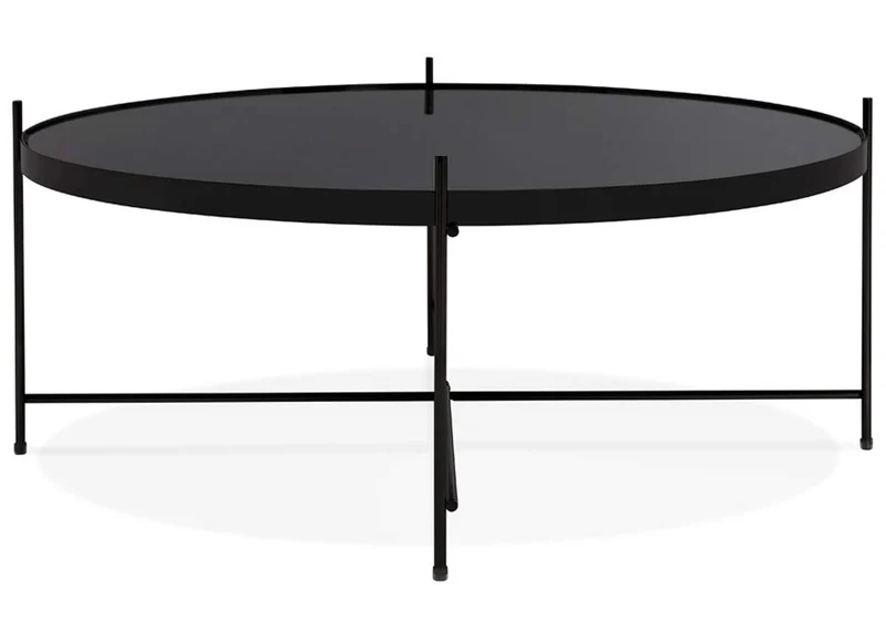 PEGANE Table Basse Simple en métal et Verre trempé Coloris Noir - 83 x 83 x H.35 cm