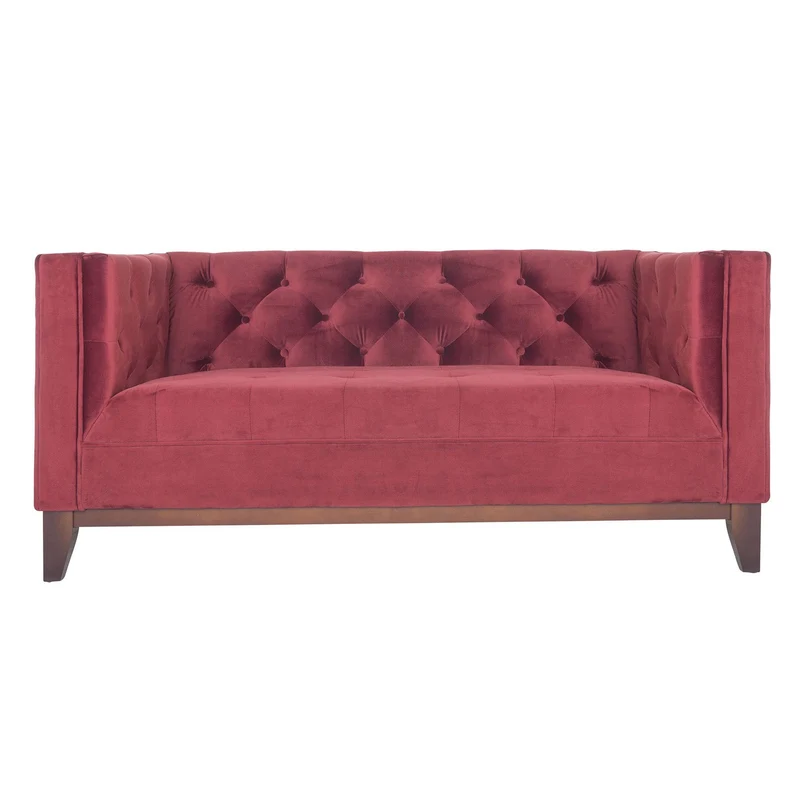 Maisonetstyles Canapé 2 Places en Velours Rouge et piètement en Bois - Malacca