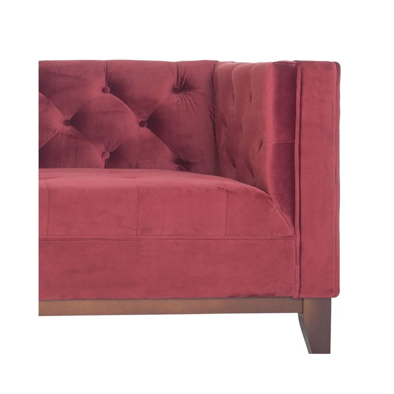 Maisonetstyles Canapé 2 Places en Velours Rouge et piètement en Bois - Malacca