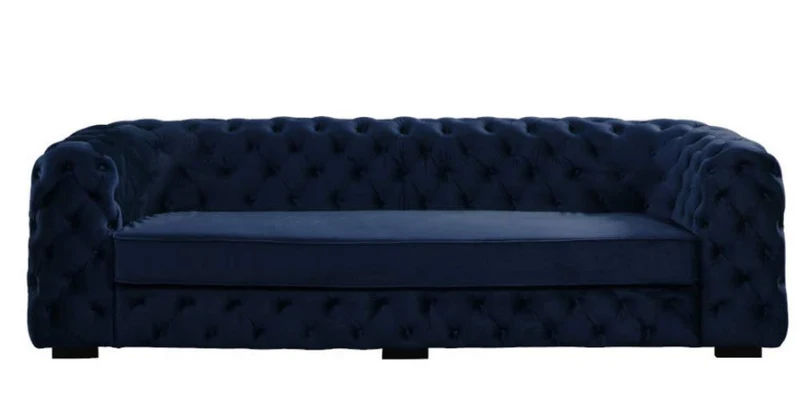 Canapé 3 places chesterfield STANLEY - Velours (Bleu Nuit)