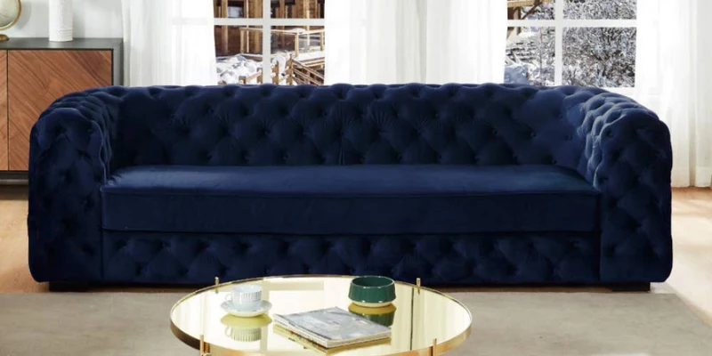 Canapé 3 places chesterfield STANLEY - Velours (Bleu Nuit)