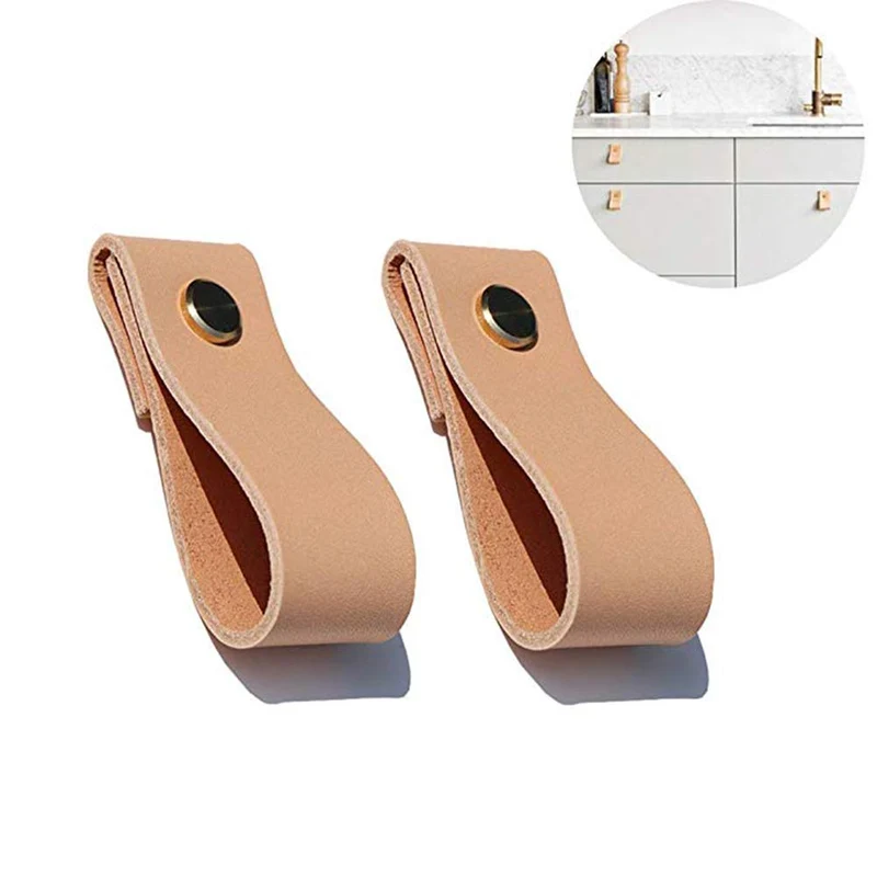 Yardwe 2pcs cuir poignée de porte de meubles boutons de porte d'armoire tiroir boucle tire poignées de porte (brun)