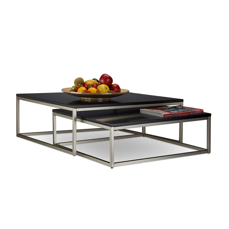 Relaxdays Table basse en bois lot de 2 FLAT HxlxP: 27,5 x 75 x 75 cm tables gigognes salon, noir