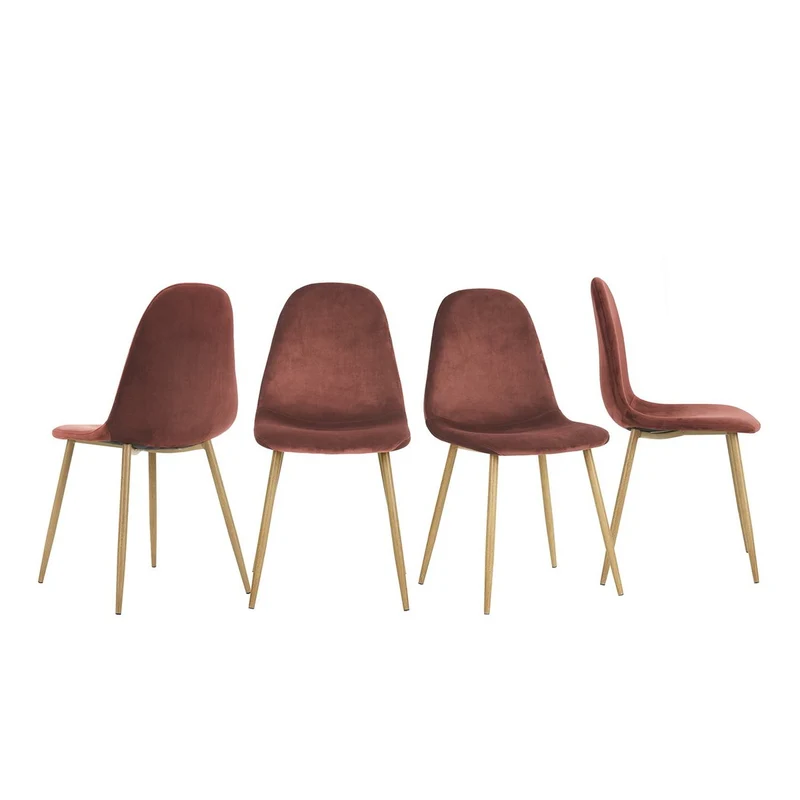 Yata Home Lot de 4 Chaises 44x44x87cm Rose Anthracite Tendance Scandinave Velours Pied Métal Look Bois Salle à Manger Salon Bureau Chambre