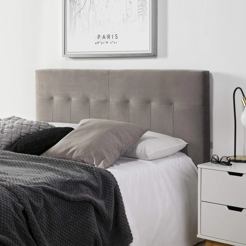 marcKonfort Tête de lit tapissée Napoles 160X100 cm Gris, pour Couchage de 160, Velours, Pieds en Bois, quaincaillerie Incluse