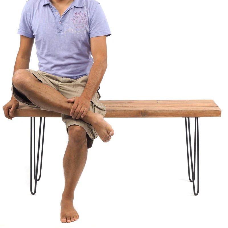 Banc de Table Design décoratif en Bois recyclé avec Armature en métal 50 x 120 cm