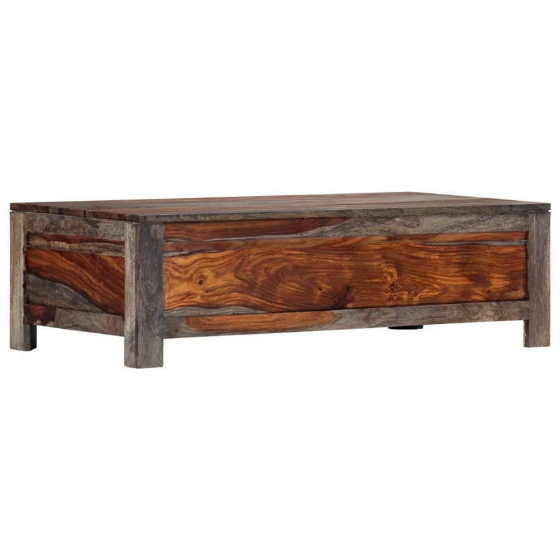 Tidyard Table Basse avec 6 Tiroirs en Bois de Sesham Massif Style Vintage Gris 100 x 55 x 30 cm