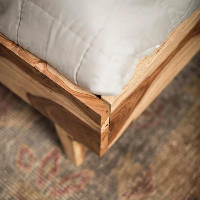 Native Home Lit Double 180 x 200 cm Sommier à Lattes sans Matelas avec Tête de Lit en Bois Massif Cadre de Lit Deux Places