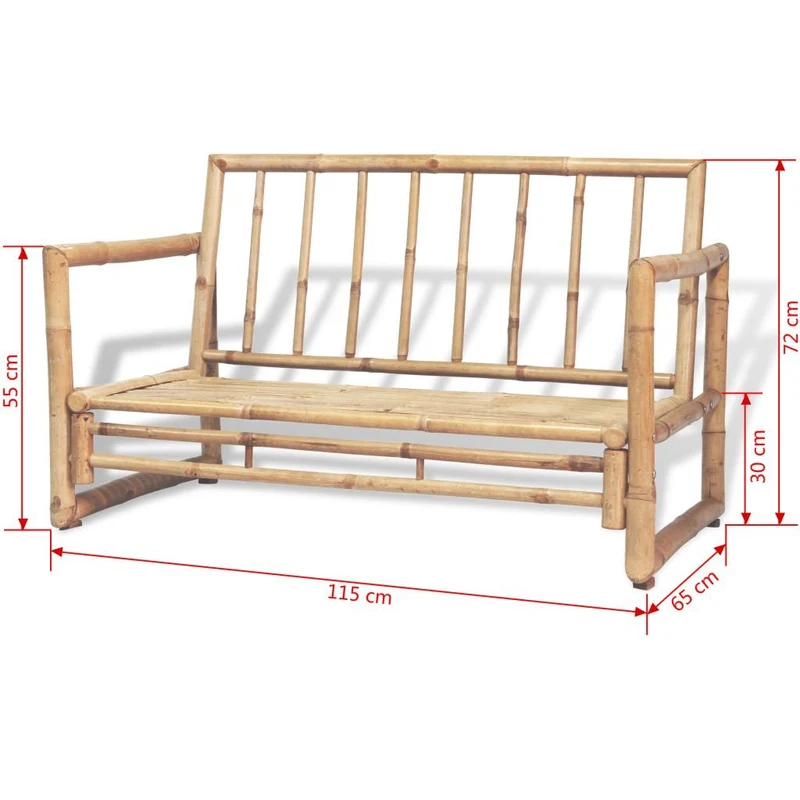 Festnight Banc en Bambou 2 Places avec Coussin pour Salon de Jardin 115 x 65 x 72 cm
