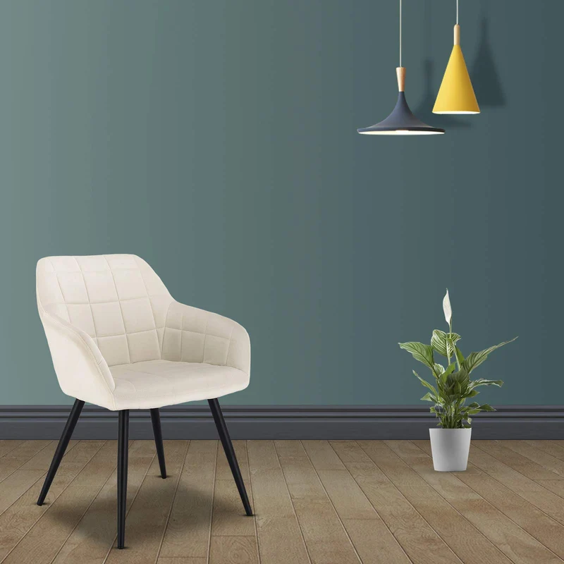 WOLTU 1 pièce Chaise de Salle à Manger Chaise de Cuisine rembourrée en Velours, Pied en métal,Crème Blanc BH93cm-1