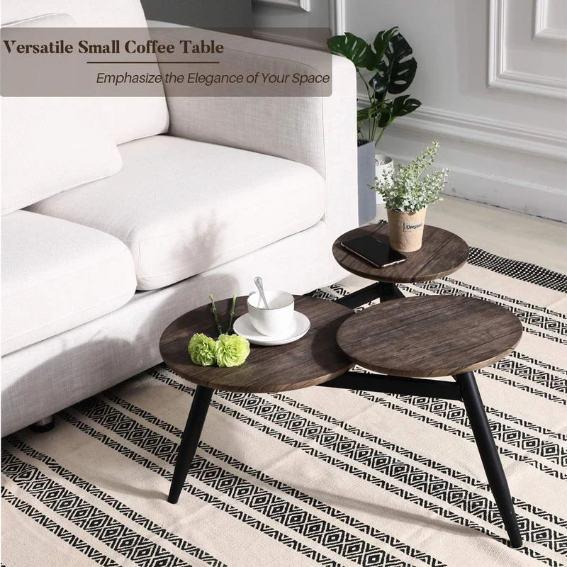 Aingoo Petite Table Basse avec 3 Dessus de Style Industriel Tables Gigognes Tables D'appoint en MDF avec Pieds en Métal, Marron