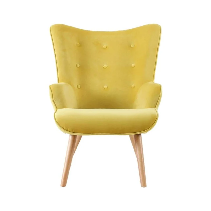 ZONS YPOS Fauteuil en Velours et Pieds en Bois 69x76xH98cm Jaune