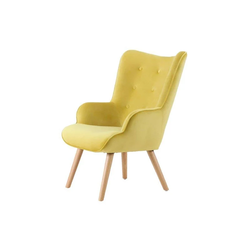 ZONS YPOS Fauteuil en Velours et Pieds en Bois 69x76xH98cm Jaune