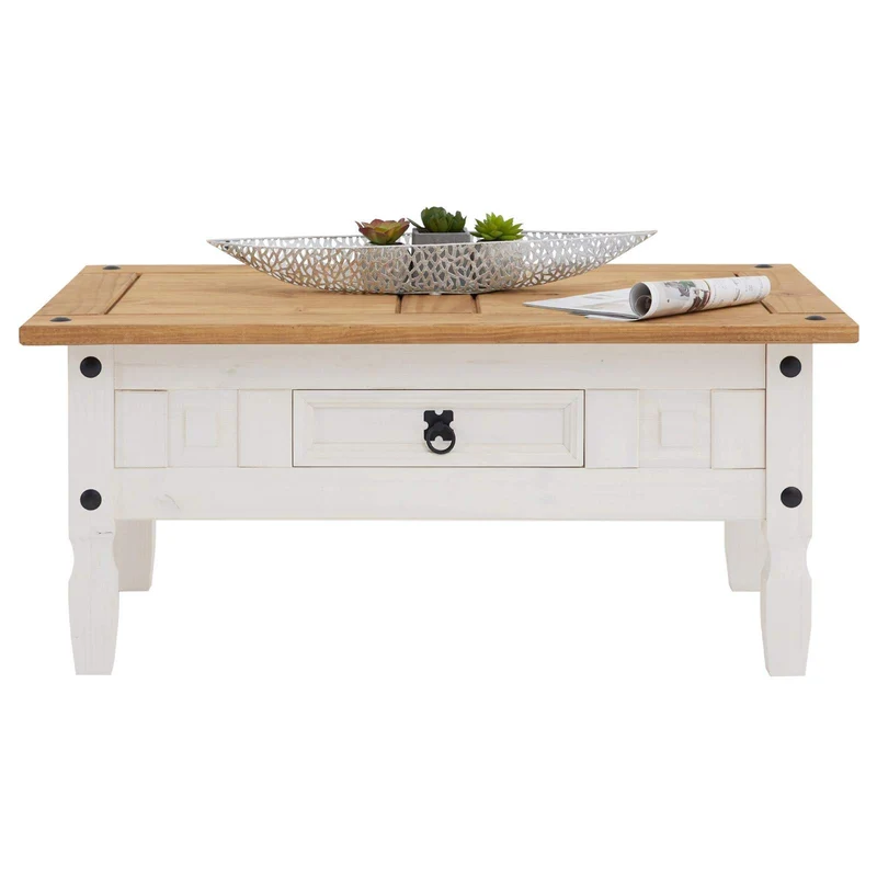 IDIMEX Table Basse de Salon Campo rectangulaire en Bois Style Mexicain avec 1 tiroir, en pin Massif lasuré Blanc et Brun