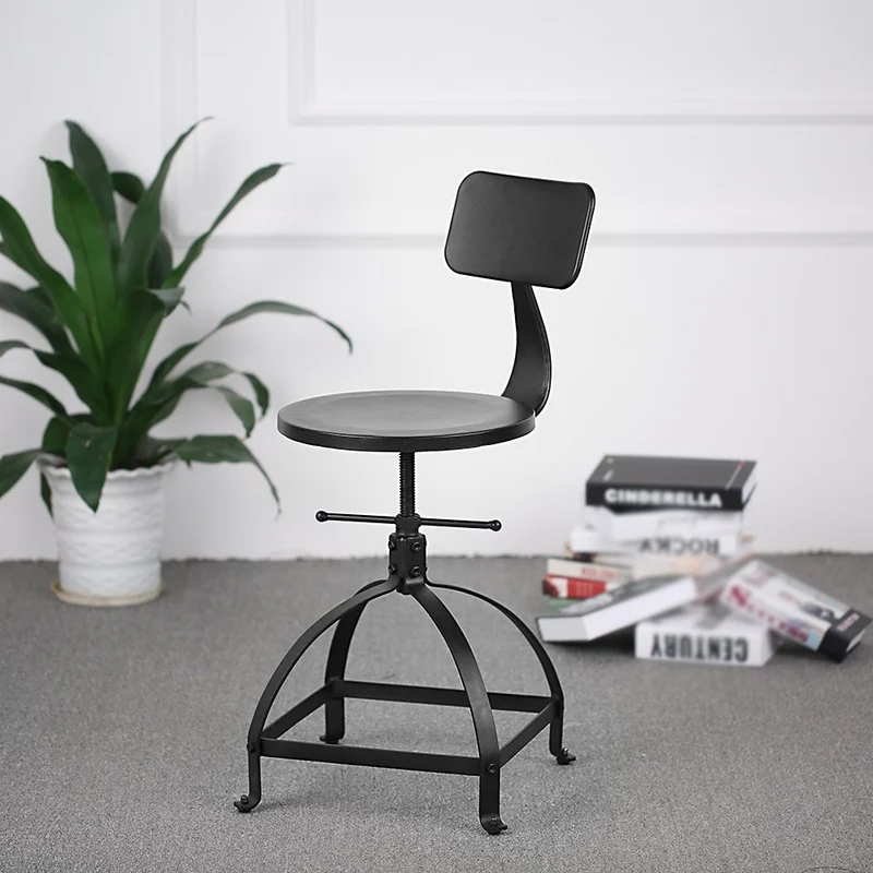IKAYAA Tabouret de Bar Industrial en Métal Ajustable Hauteur Swivel Kitchen Dining Chair Backrest avec Sac à Dos Noir