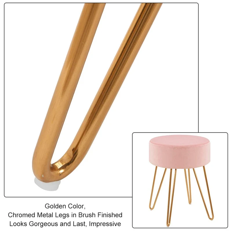 Duhome Tabouret Rond en Tissu Velours Rose Clair Pouf Pieds métallique sélection de Couleur 9111