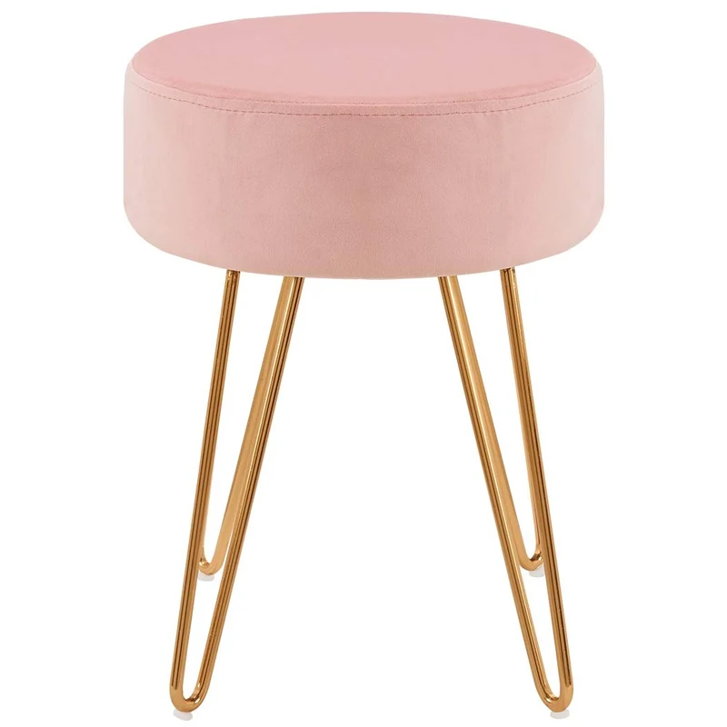Duhome Tabouret Rond en Tissu Velours Rose Clair Pouf Pieds métallique sélection de Couleur 9111