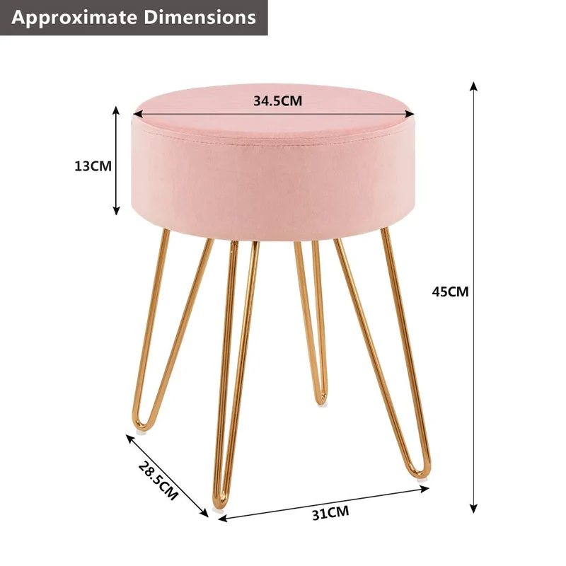 Duhome Tabouret Rond en Tissu Velours Rose Clair Pouf Pieds métallique sélection de Couleur 9111