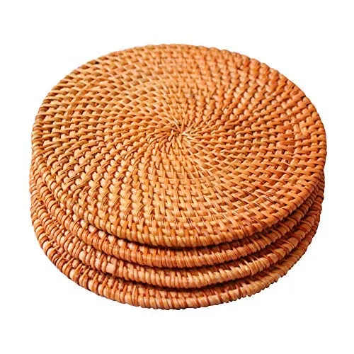 Fait à la main en rotin support de pot, antidérapant, durable, résistant à la chaleur Hot Pads Idéal moderne Home Decor Dessous-de-verre résistant à la chaleur Isolation Tasse Tapis - 20 cm - X4
