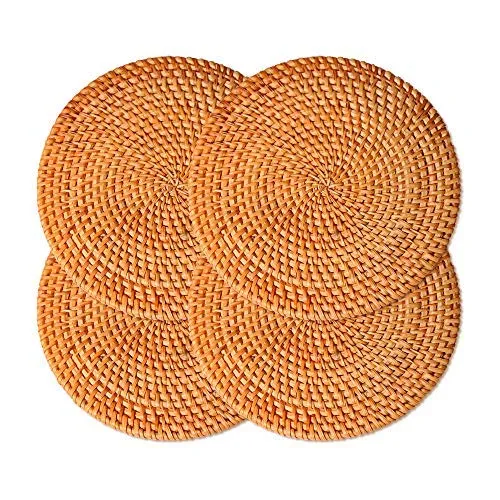 Fait à la main en rotin support de pot, antidérapant, durable, résistant à la chaleur Hot Pads Idéal moderne Home Decor Dessous-de-verre résistant à la chaleur Isolation Tasse Tapis - 20 cm - X4