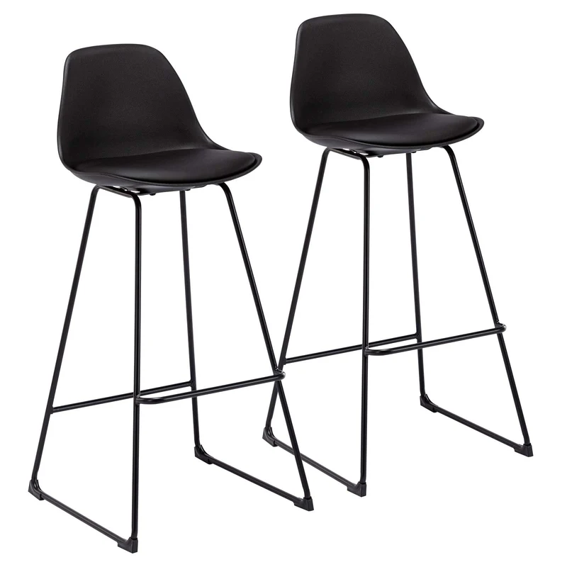 WOLTU Lot de 2 Tabourets de Bar Design en Similicuir et métal,Noir BH158sz-2