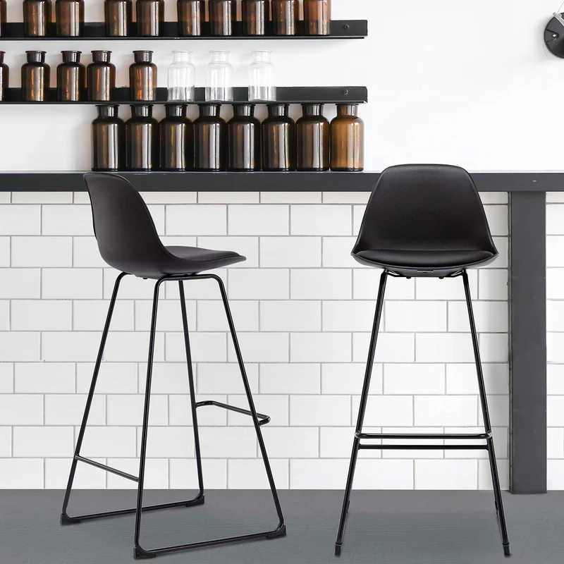 WOLTU Lot de 2 Tabourets de Bar Design en Similicuir et métal,Noir BH158sz-2