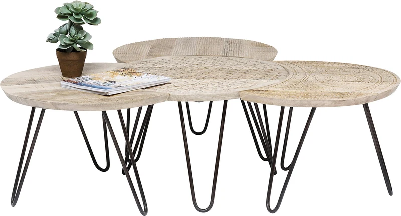 Kare Design - Set de 3 Tables d'appoints en Bois Clair Ethnique Puro