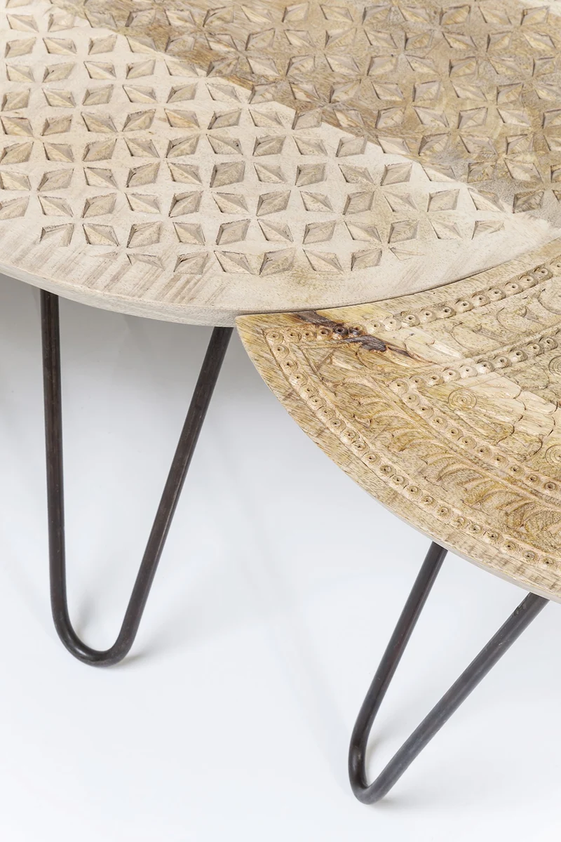 Kare Design - Set de 3 Tables d'appoints en Bois Clair Ethnique Puro