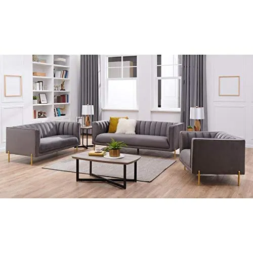 DecoInParis Fauteuil Moderne en Velours Pieds doré Roby (Gris)